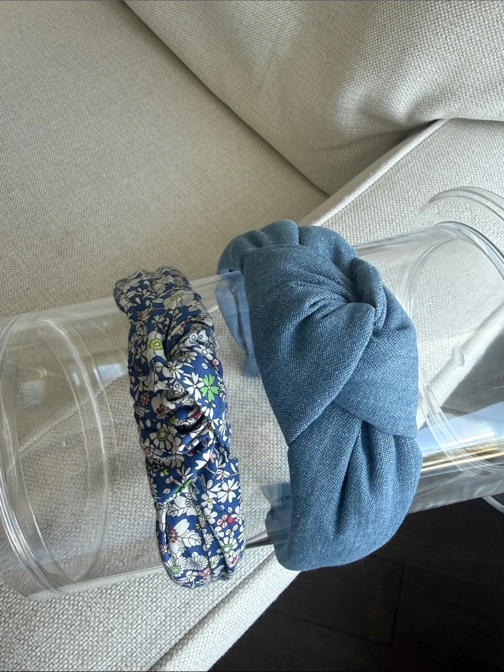 Floral & Denim Blue Knot Headband Set